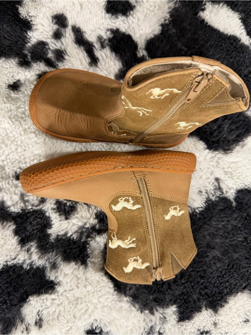 Kids Tan Cowboy Booties - Cute Rodeo Embroidery
